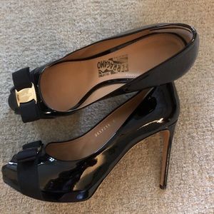 Black patent leather Salvatore Ferragamo heels